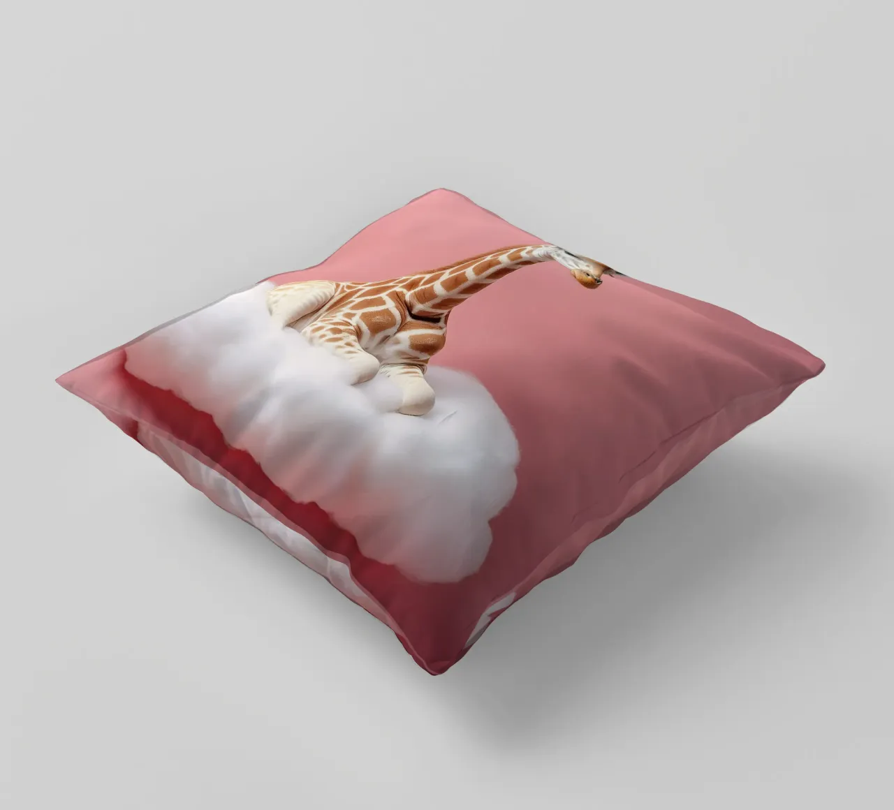 Dreamy Giraffe Resting on a Fluffy Cloud Art Print decorative cushion by FlexiDesignsByK
