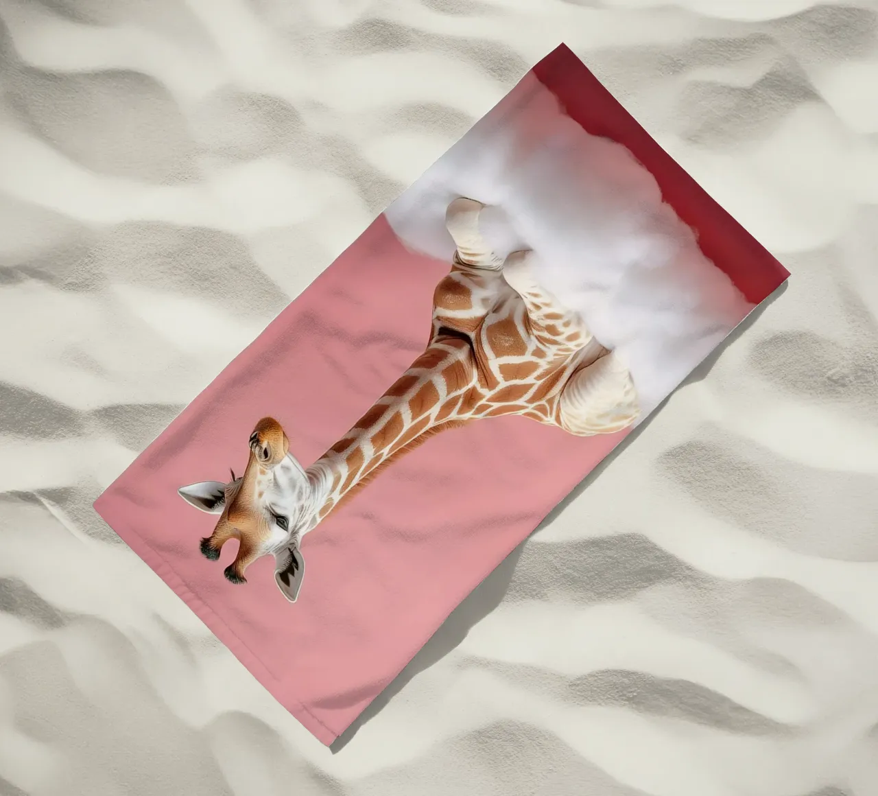 Dreamy Giraffe Resting on a Fluffy Cloud Art Print beach towel by FlexiDesignsByK