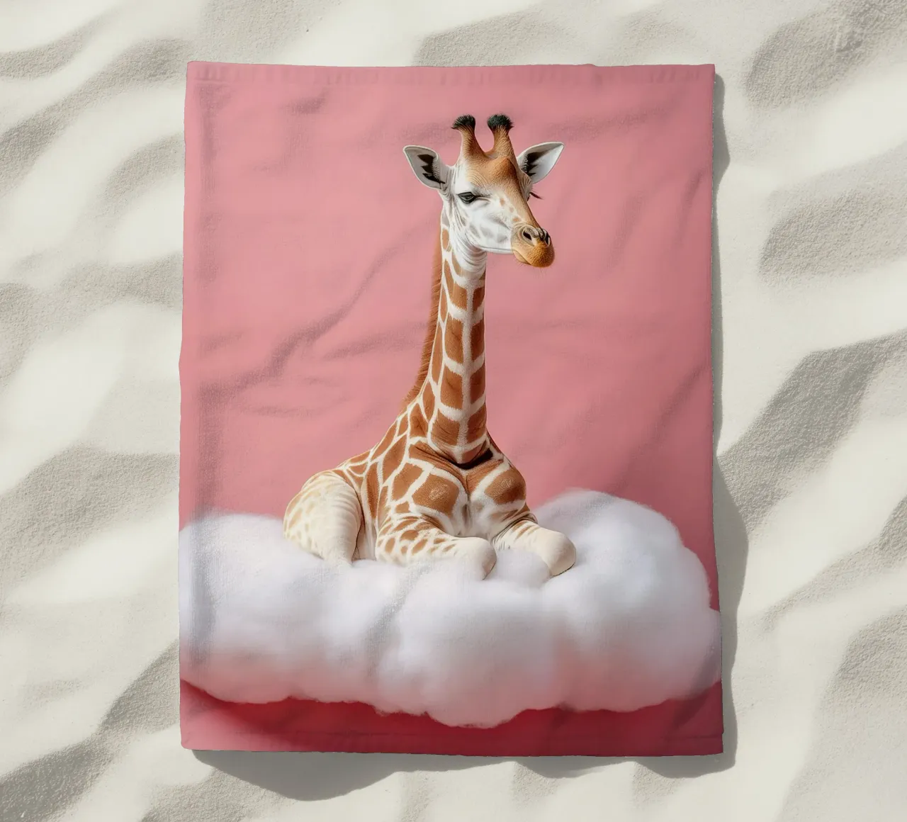 Dreamy Giraffe Resting on a Fluffy Cloud Art Print beach towel by FlexiDesignsByK