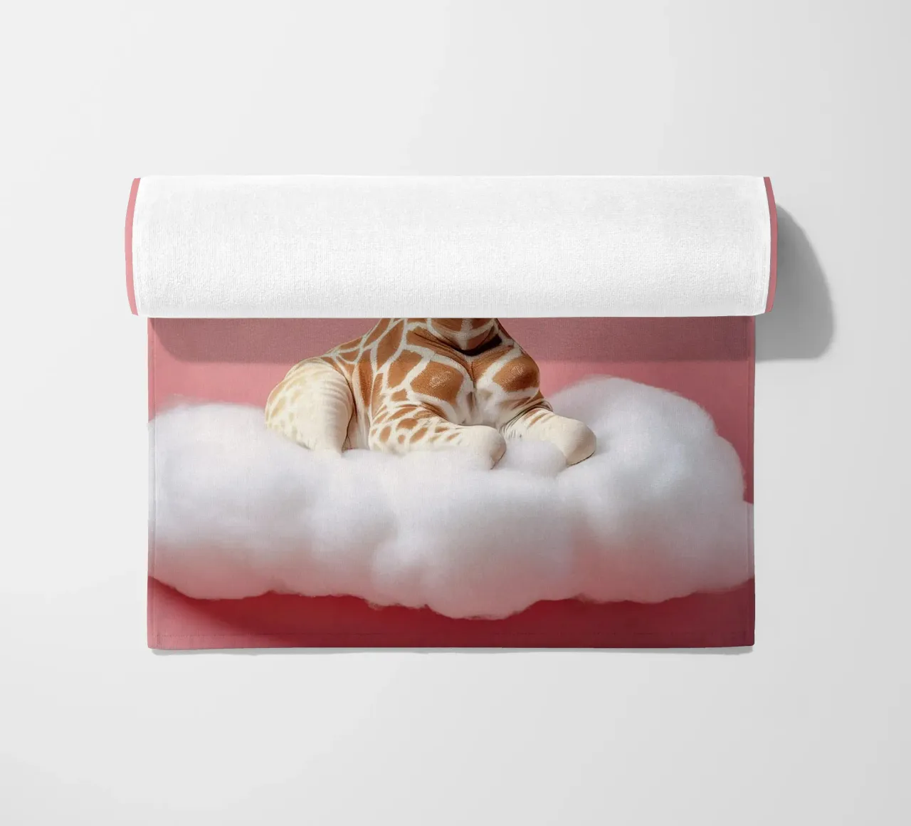 Dreamy Giraffe Resting on a Fluffy Cloud Art Print beach towel by FlexiDesignsByK