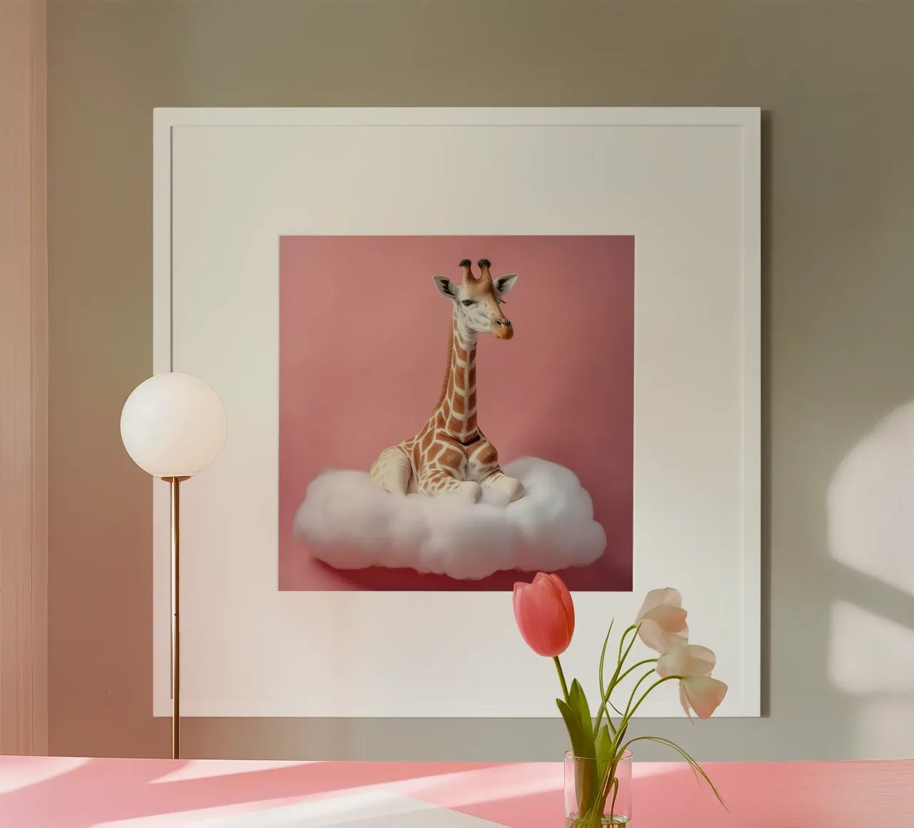 Dreamy Giraffe Resting on a Fluffy Cloud Art Print hahnemühle by FlexiDesignsByK