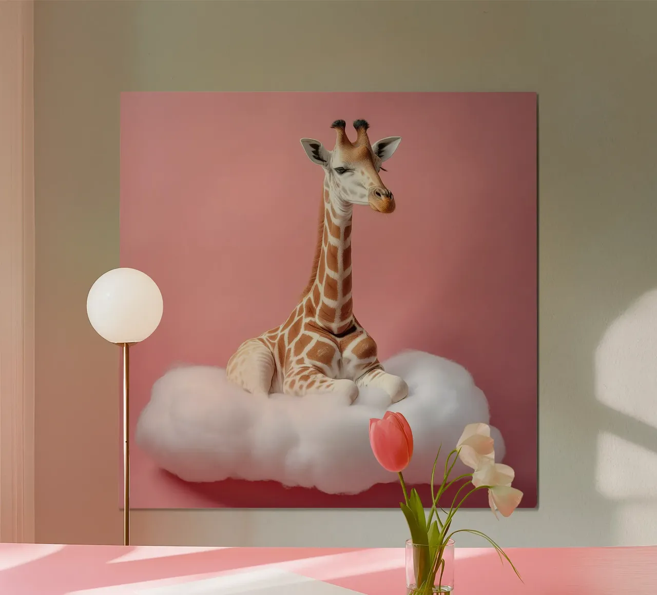 Dreamy Giraffe Resting on a Fluffy Cloud Art Print hahnemühle by FlexiDesignsByK