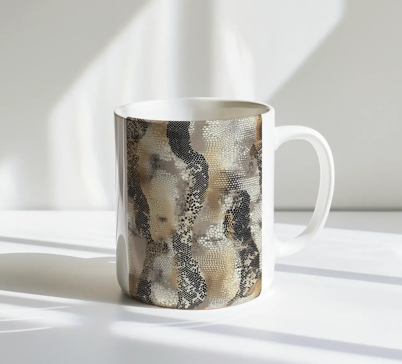 Stylish snake pattern ceramic mug by Carinaprint