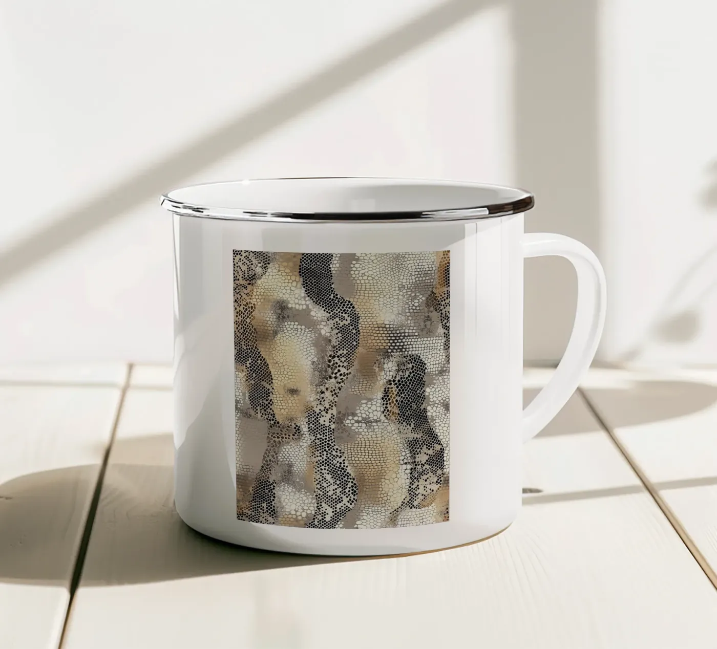 Stylish snake pattern enamel mug by Carinaprint
