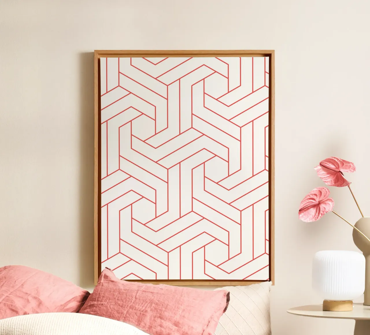 Red and White Geometric Pattern canvas by Shark Printables