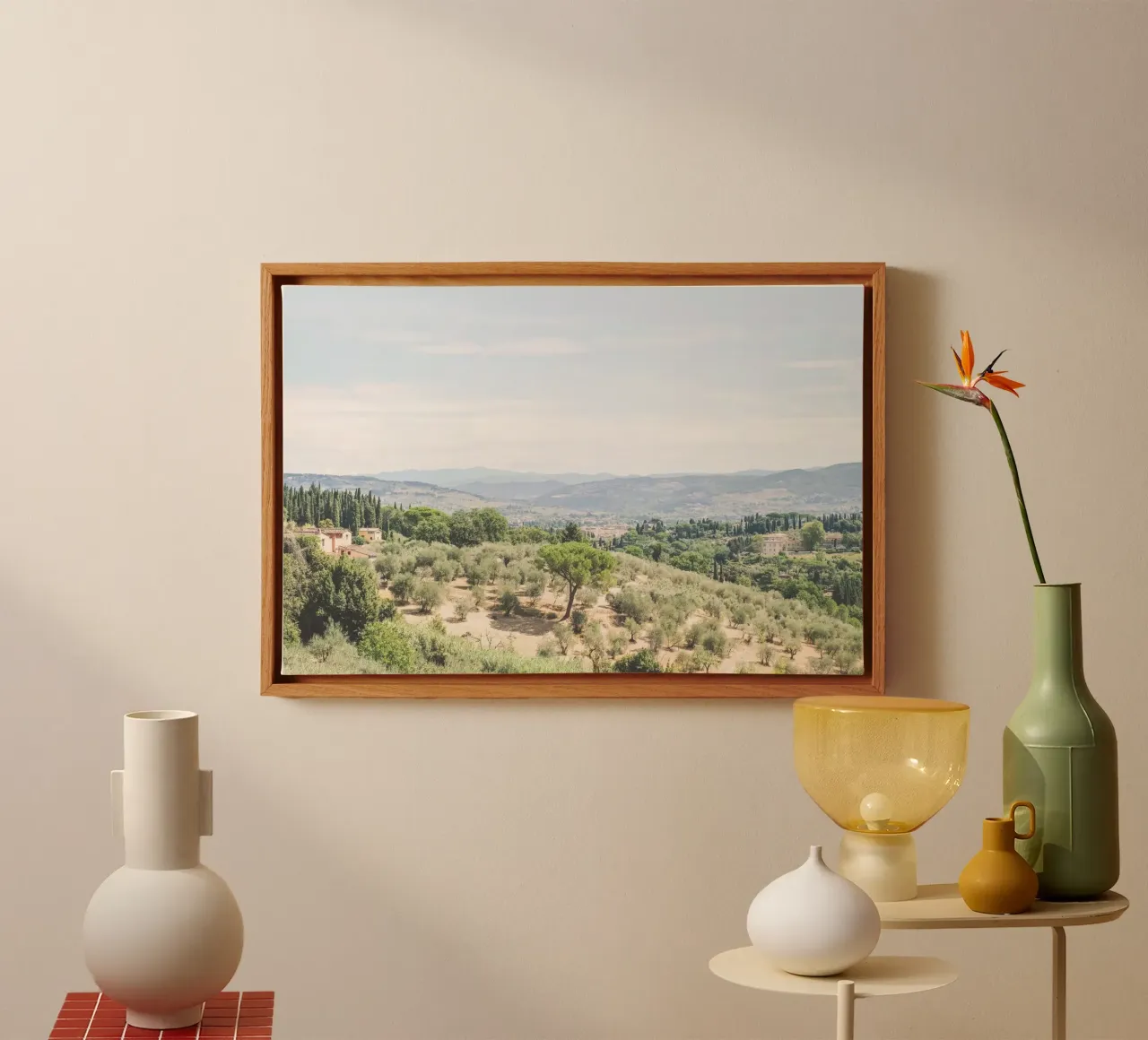 Florence, Italy I Nature and mountains in the Tuscan countryside canvas with Floater frame by Julie Travel Photography