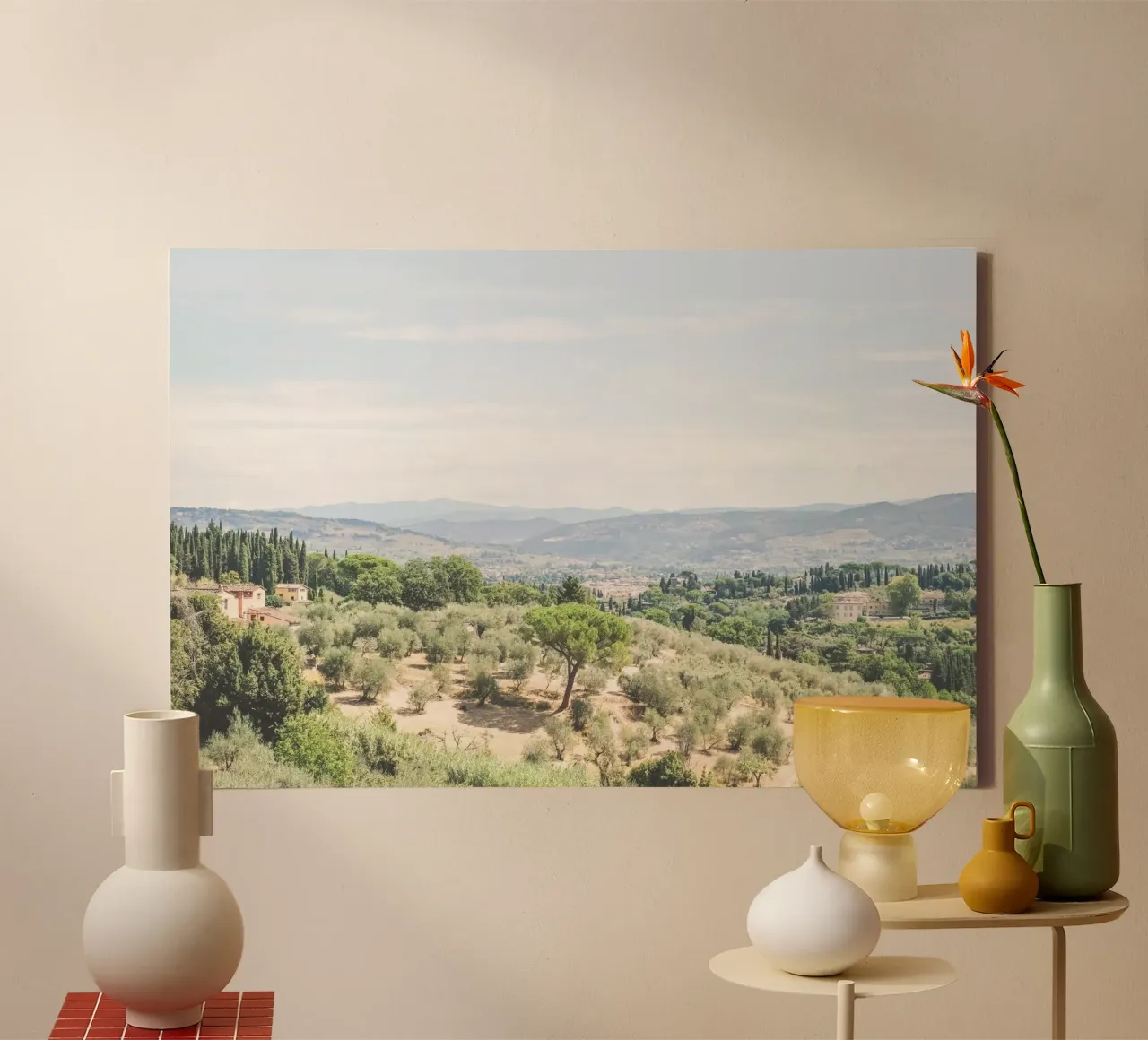 Florence, Italy I Nature and mountains in the Tuscan countryside canvas with Floater frame by Julie Travel Photography