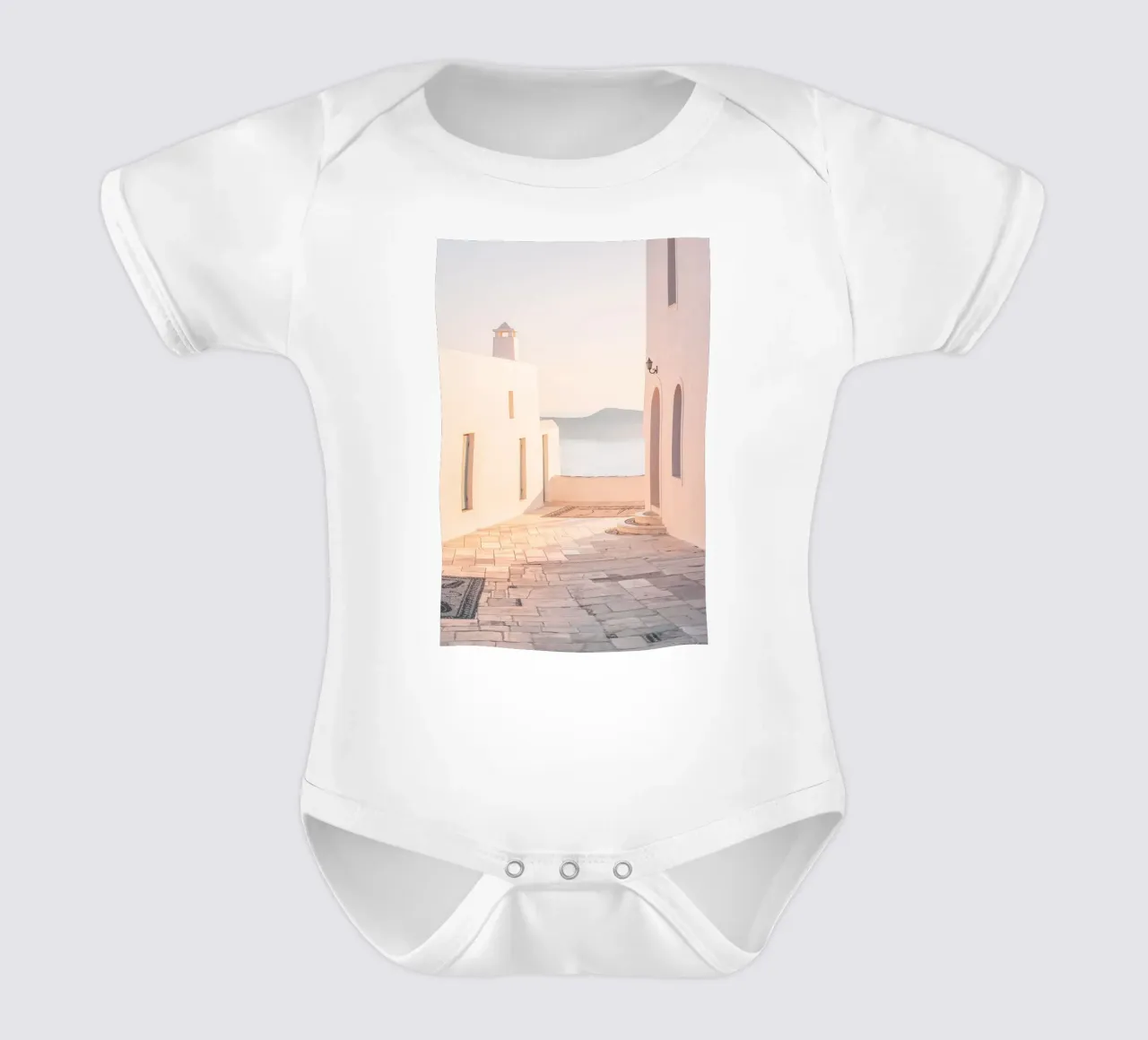 Milos, Greece I Sunset light from the Cyclades short-sleeve baby romper by Julie Travel Photography