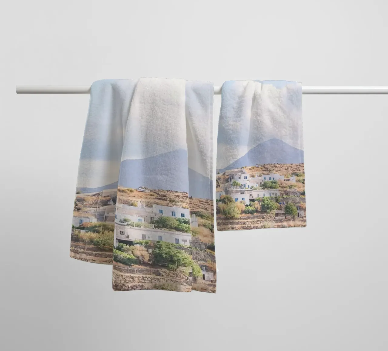 Milos, Greece I Panoramic view of wild mountains towel by Julie Travel Photography