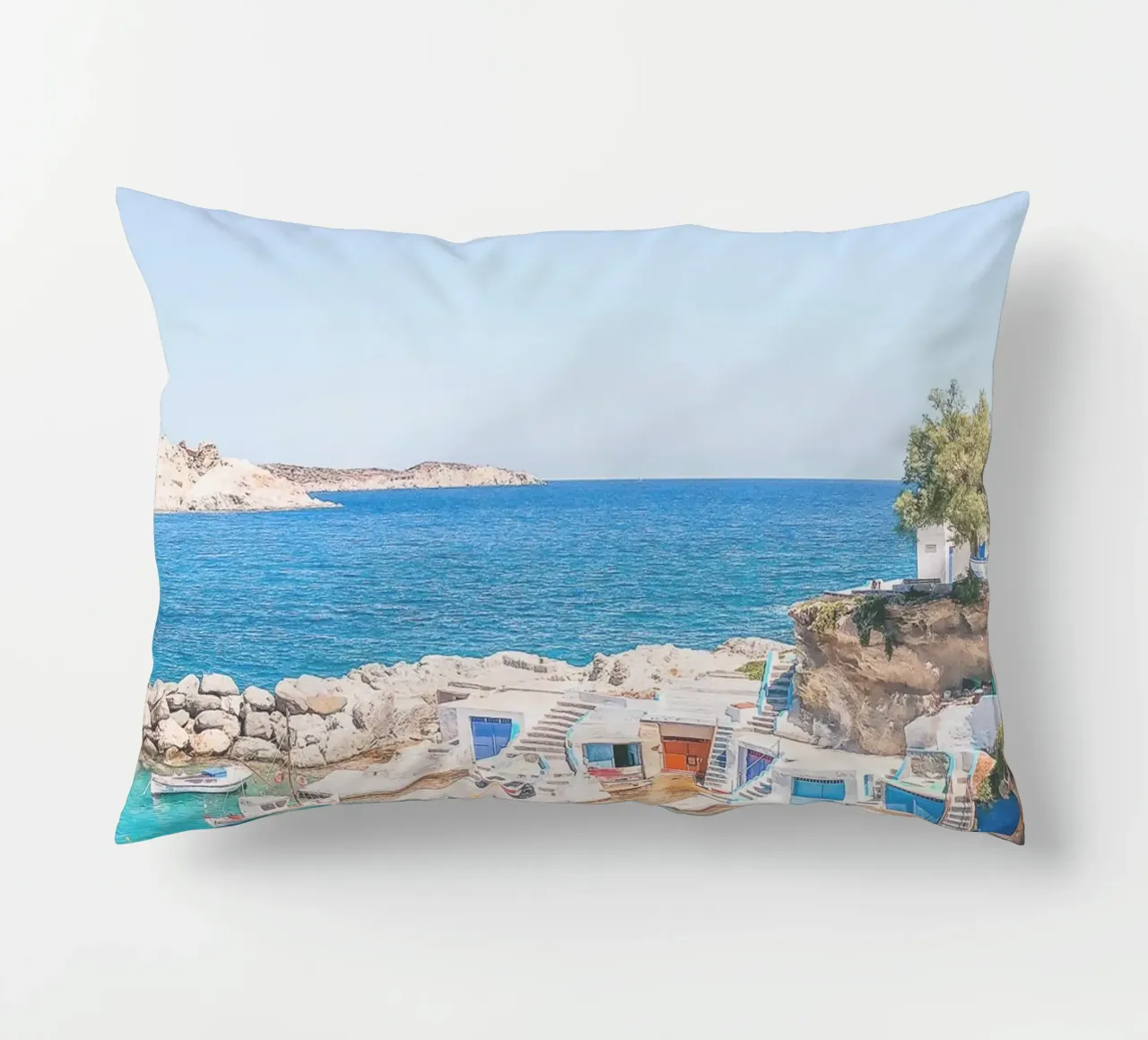 Milos, Grecia I Spiaggia e il colorato villaggio di pescatori di Mandrakia cuscino da Julie Travel Photography