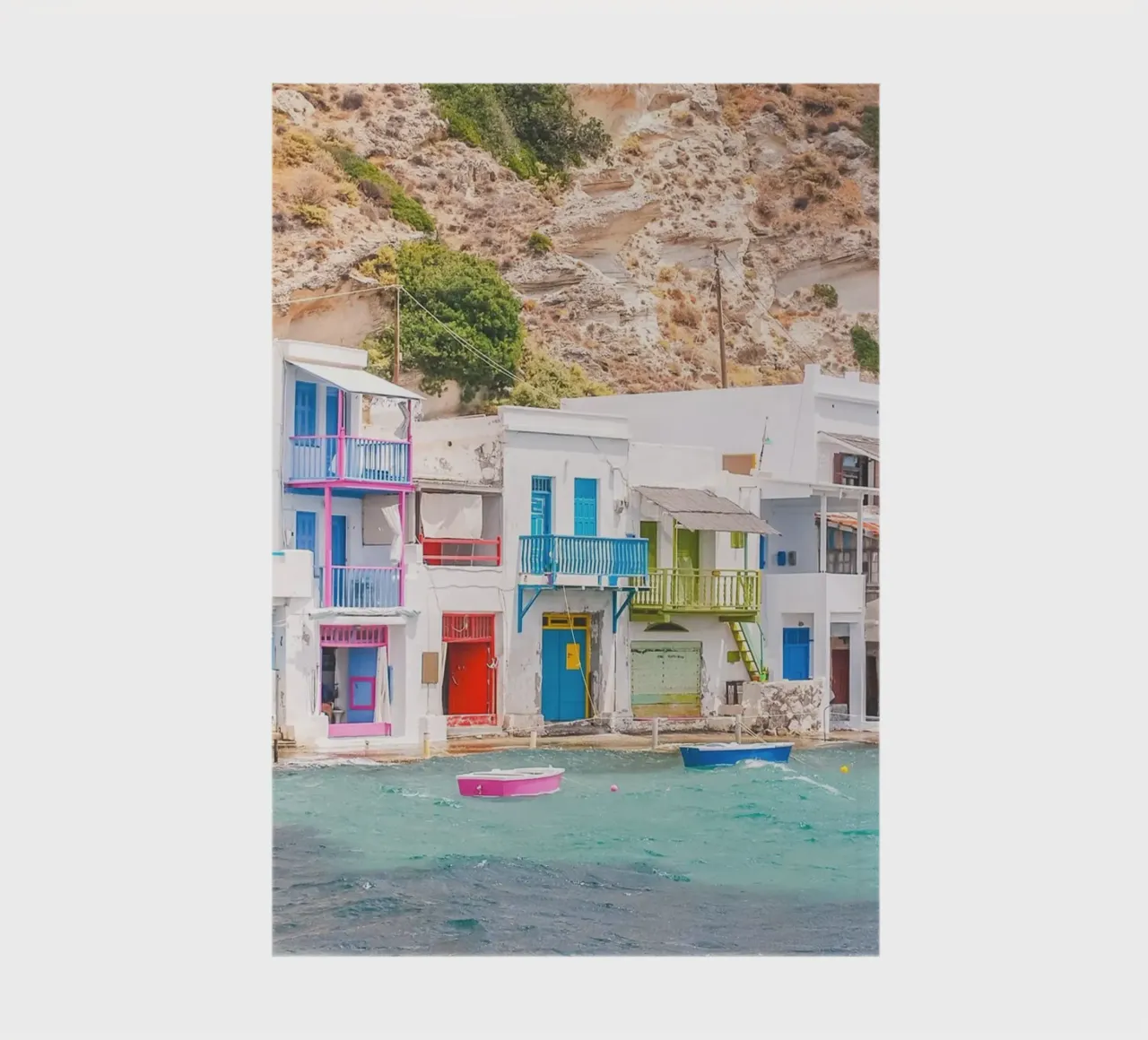 Milos, Greece I Colourful fishing village in the port of Klima notebook by Julie Travel Photography