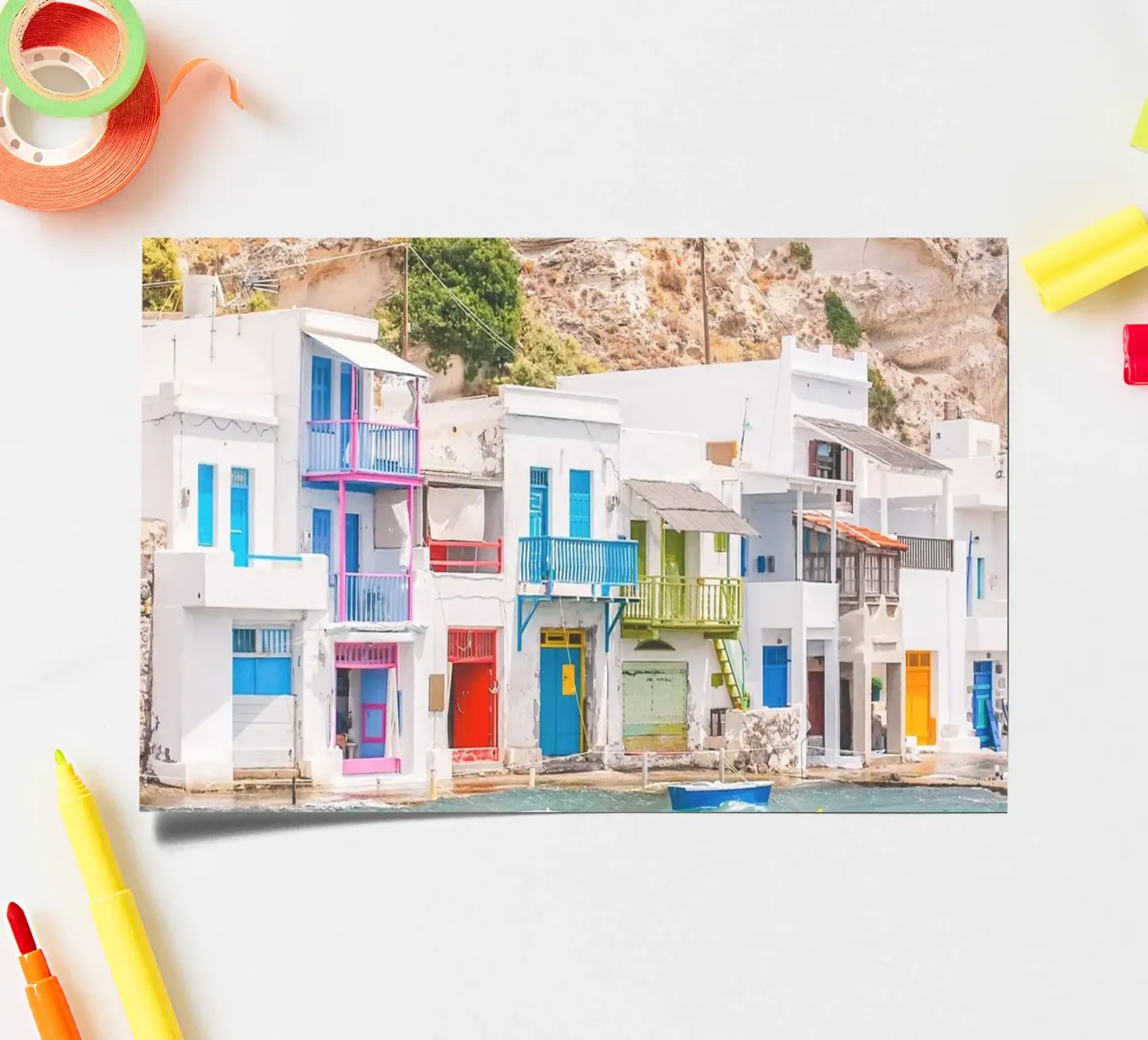 Milos, Griechenland I Buntes Fischerdorf am Hafen von Klima Stickerbogen von Julie Travel Photography