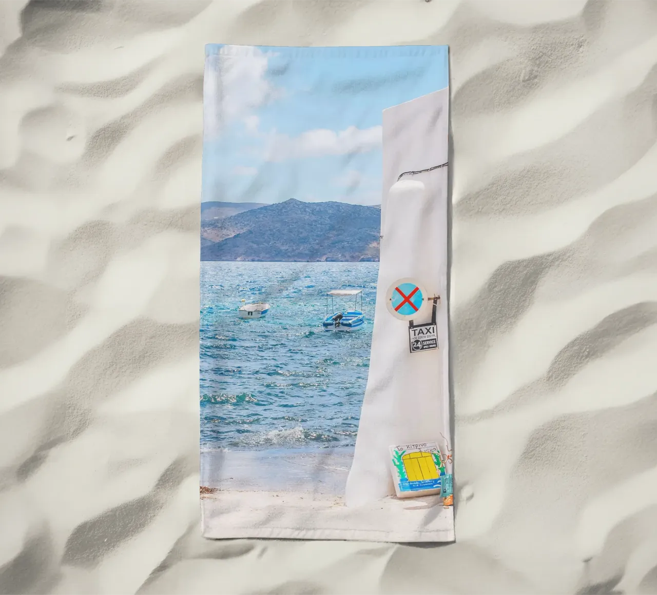 Milos, Grèce I Vue sur la mer Méditerranée bleu et blanc serviette de plage de Julie Travel Photography