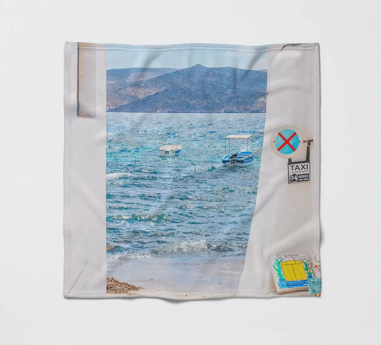 Milos, Greece I View of the blue and white Mediterranean Sea fleece blanket by Julie Travel Photography
