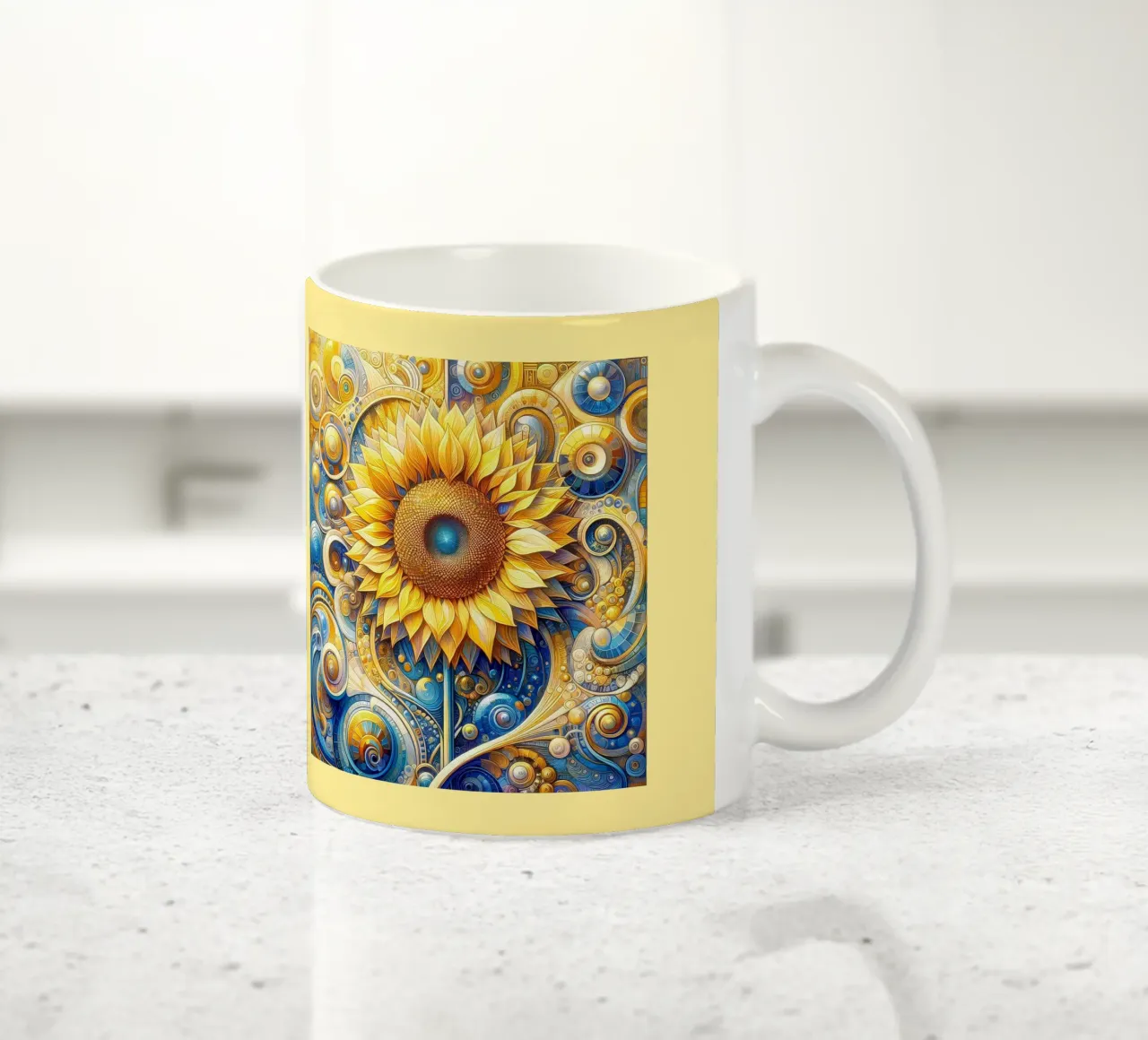 Sunflower ceramic mug by Art-Nouveau-Dsg