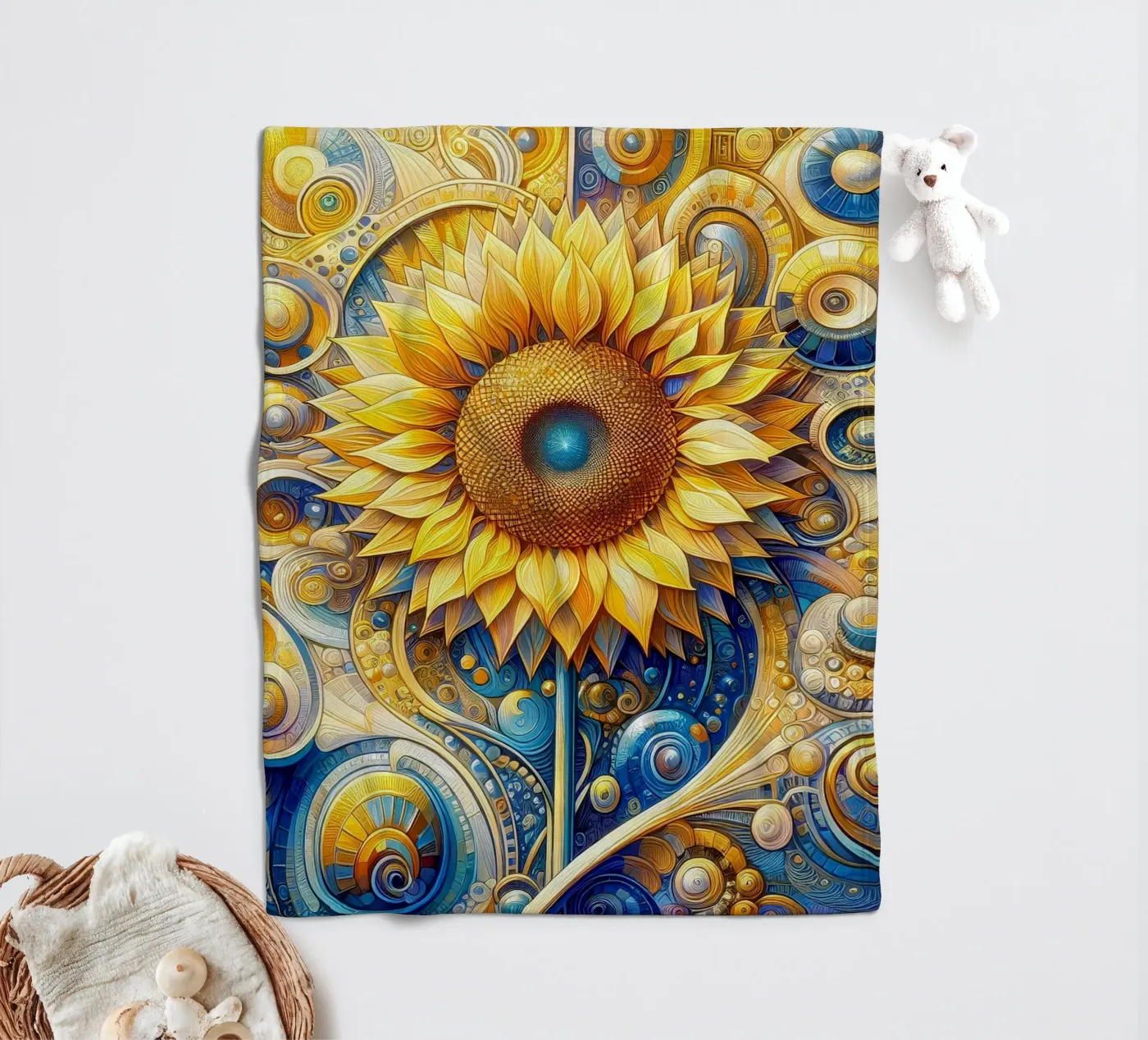 Sunflower fleece blanket by Art-Nouveau-Dsg