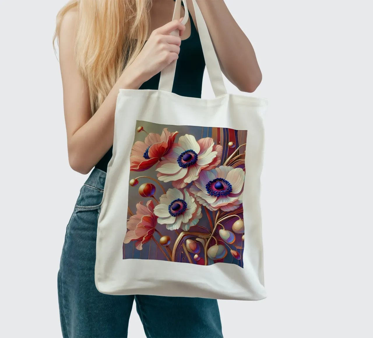 Anemonen borsa in juta da Art-Nouveau-Dsg