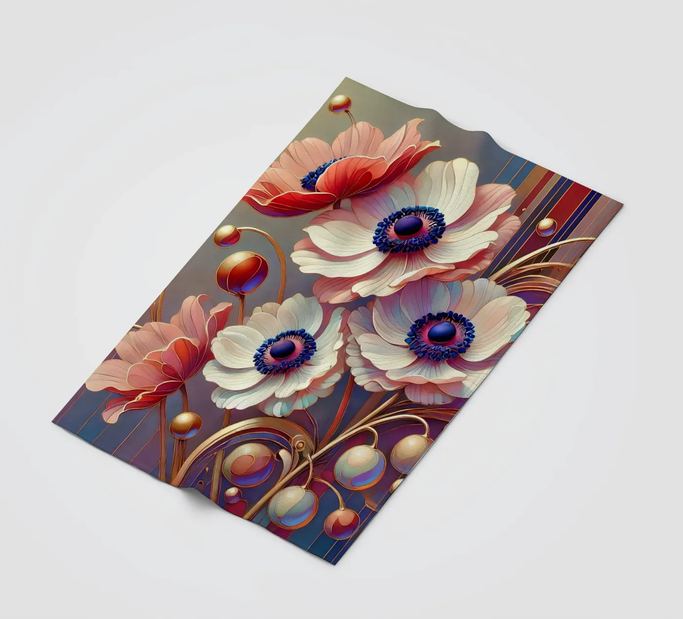 Anemonen Fleecedecke von Art-Nouveau-Dsg