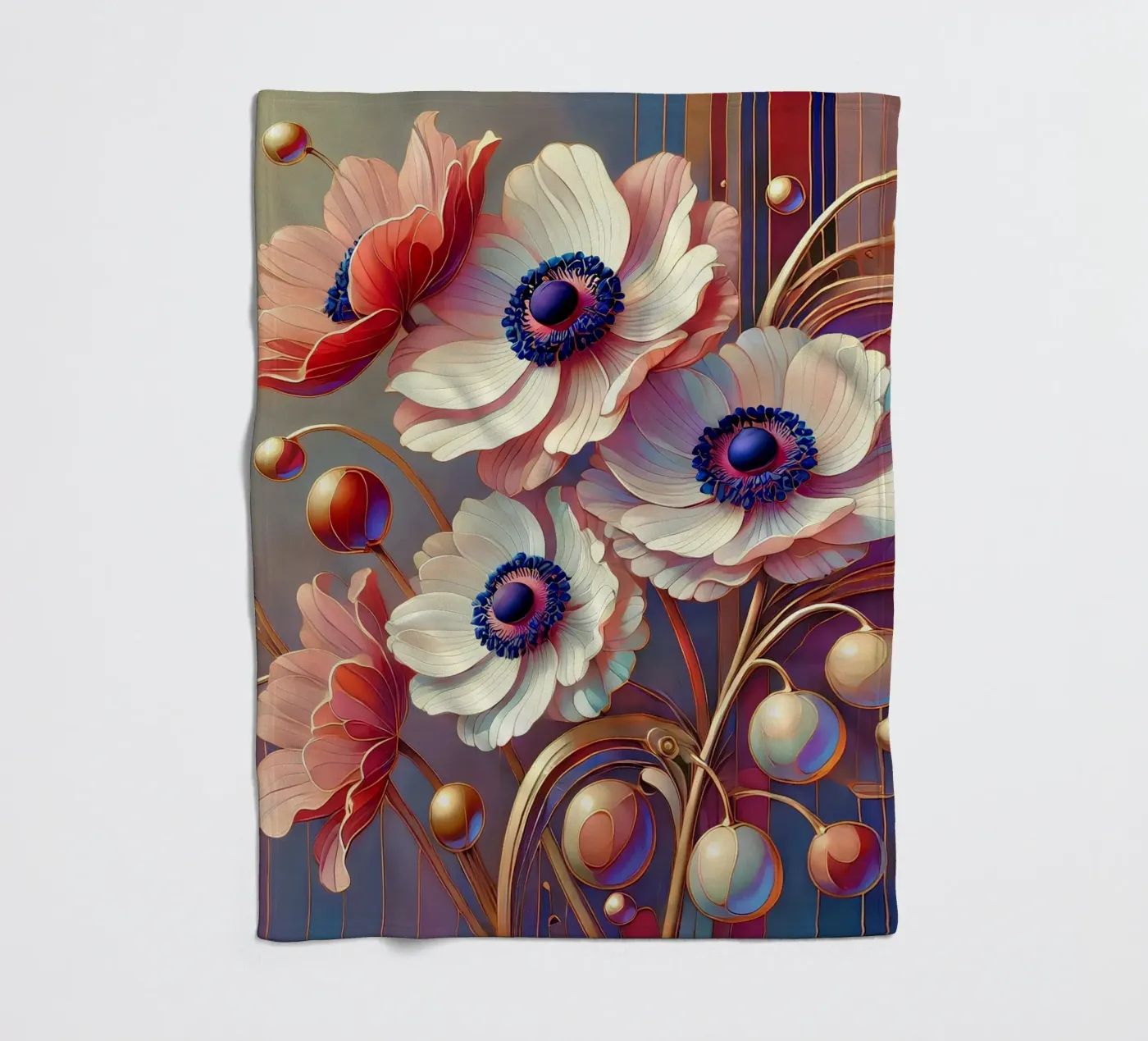 Anemonen Fleecedecke von Art-Nouveau-Dsg