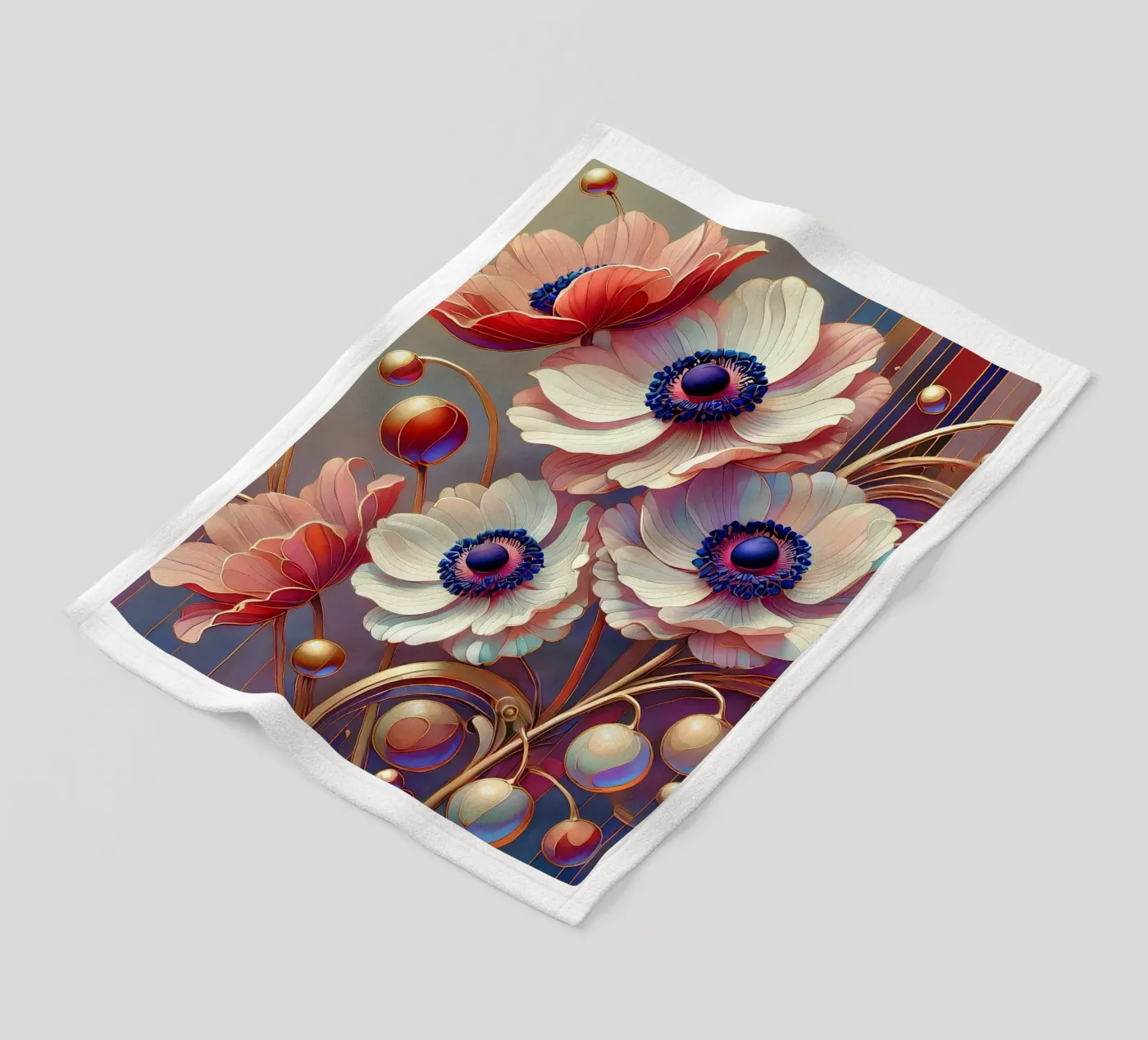 Anemonen Fleecedecke von Art-Nouveau-Dsg