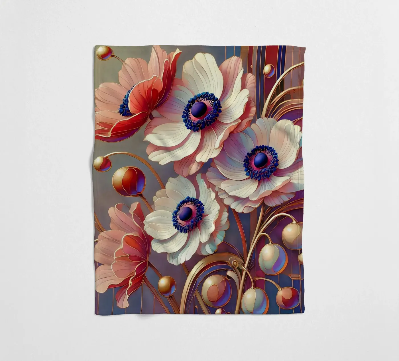Anemonen Fleecedecke von Art-Nouveau-Dsg