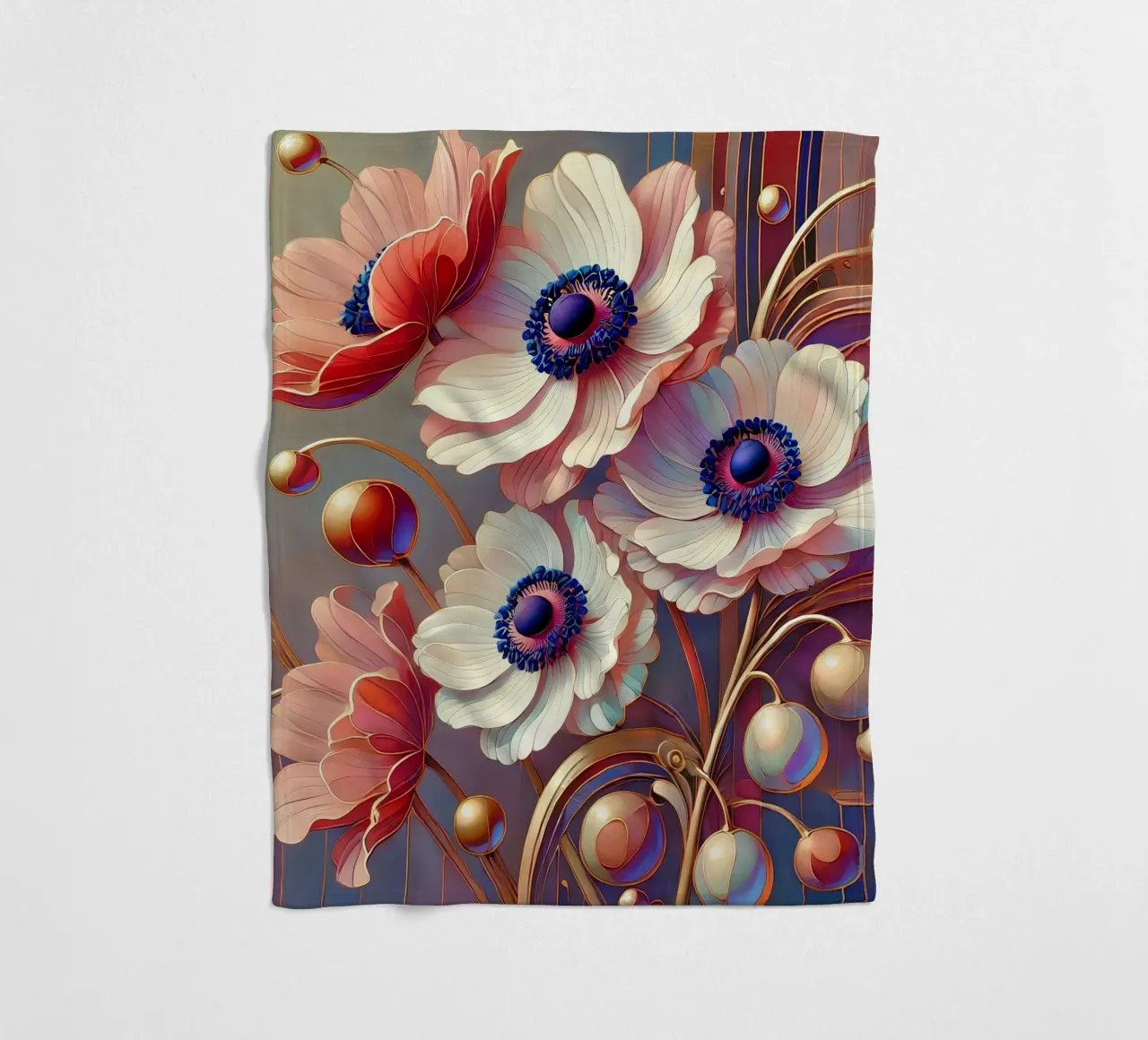 Anemonen Fleecedecke von Art-Nouveau-Dsg