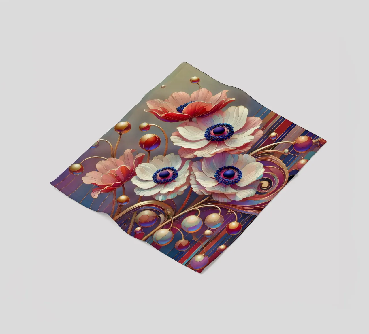 Anemonen Fleecedecke von Art-Nouveau-Dsg