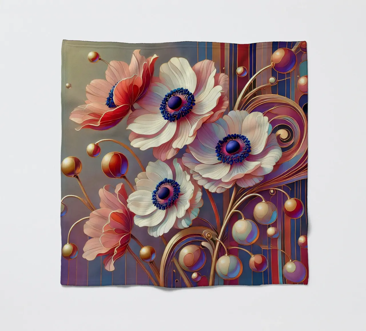 Anemonen Fleecedecke von Art-Nouveau-Dsg