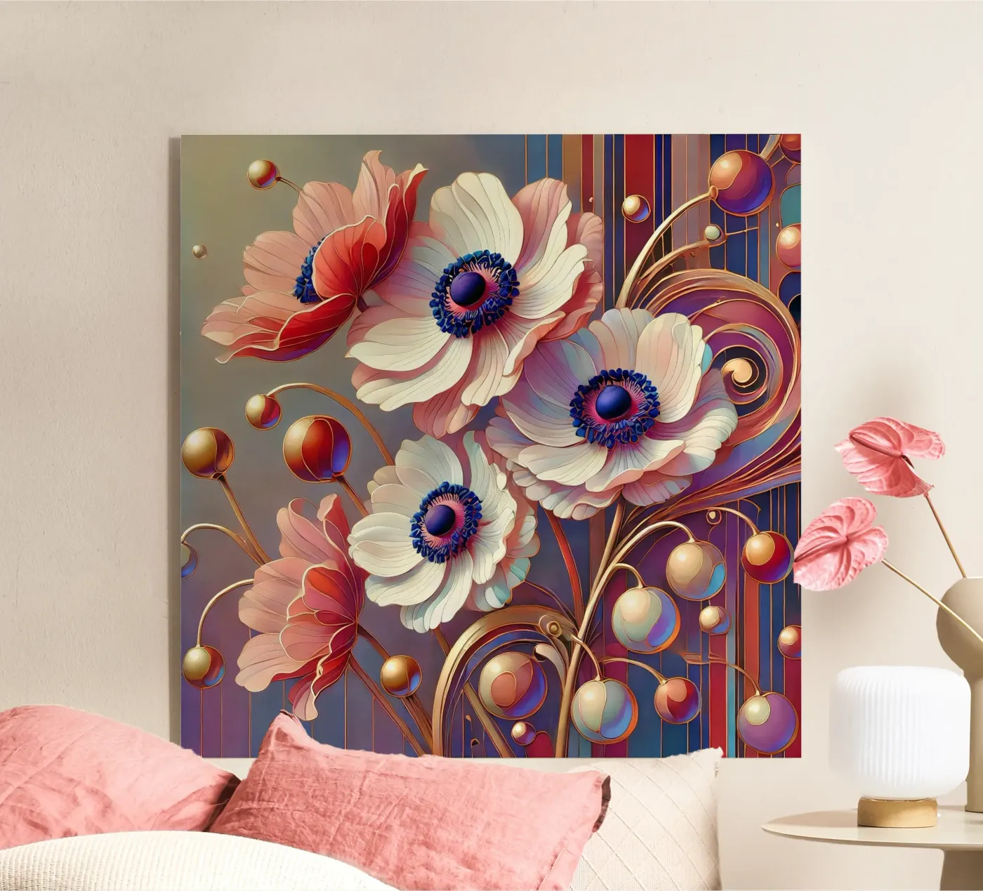 Anemonen Acryl-Glas von Art-Nouveau-Dsg