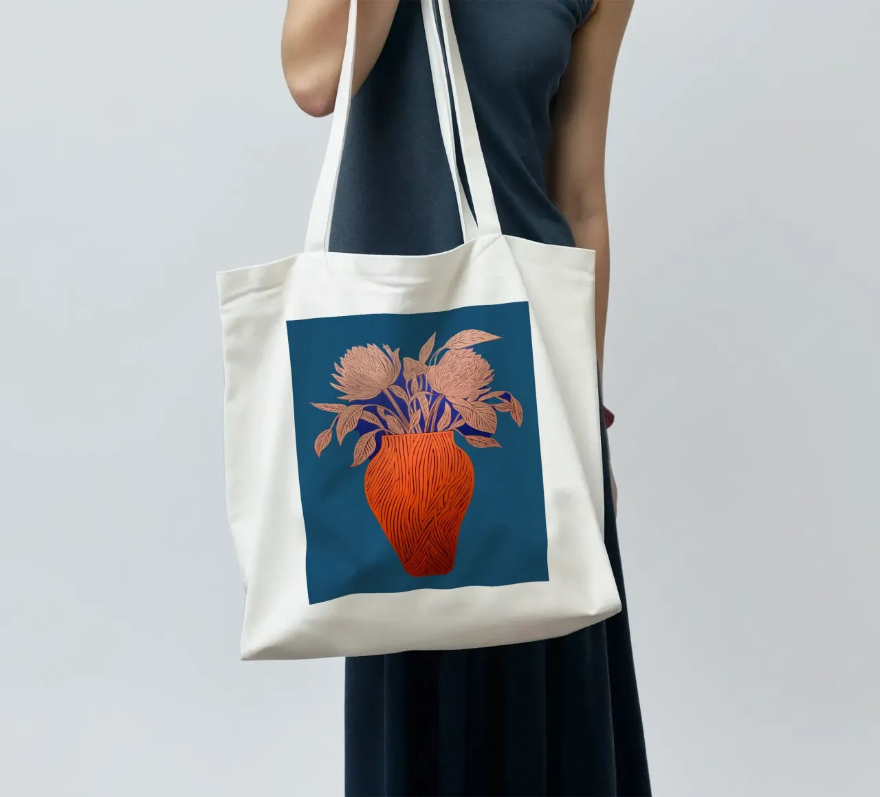 Blue flowers joy tote bag by Carinaprint