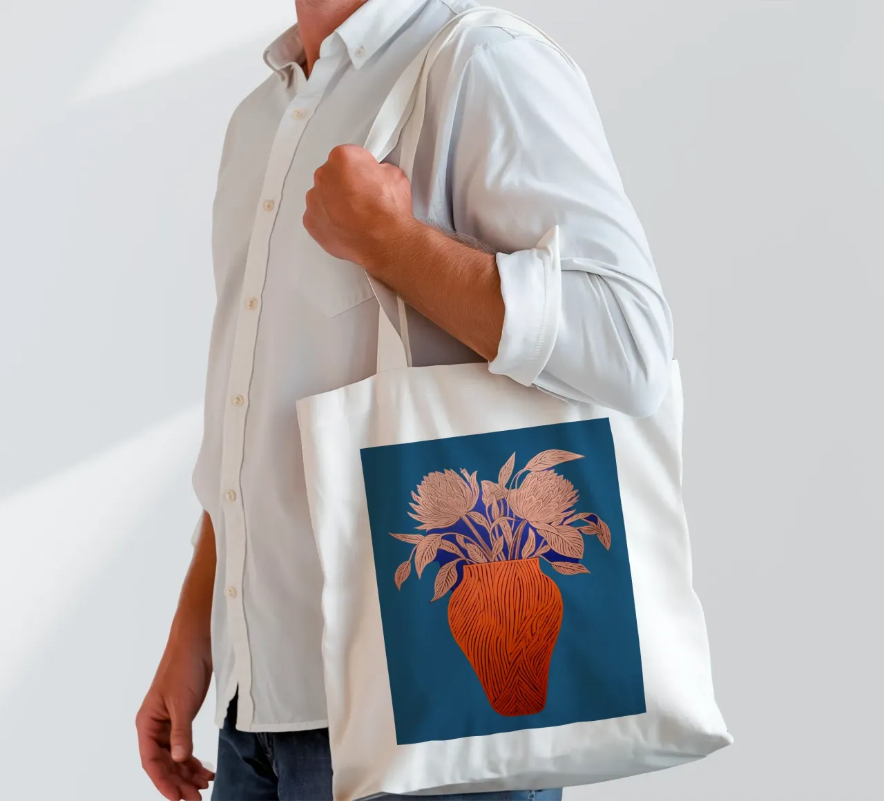 Blue flowers joy tote bag by Carinaprint