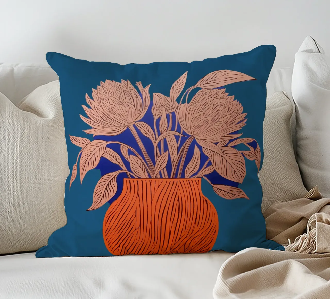 Blue flowers joy decorative cushion by Carinaprint