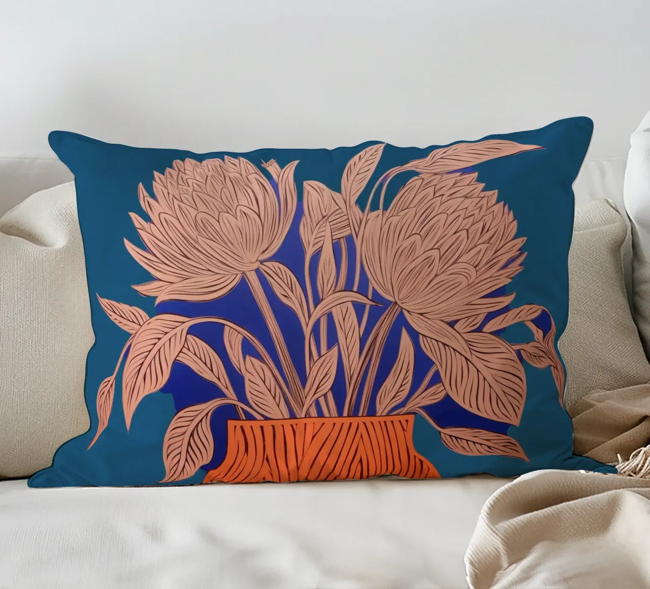Blue flowers joy decorative cushion by Carinaprint