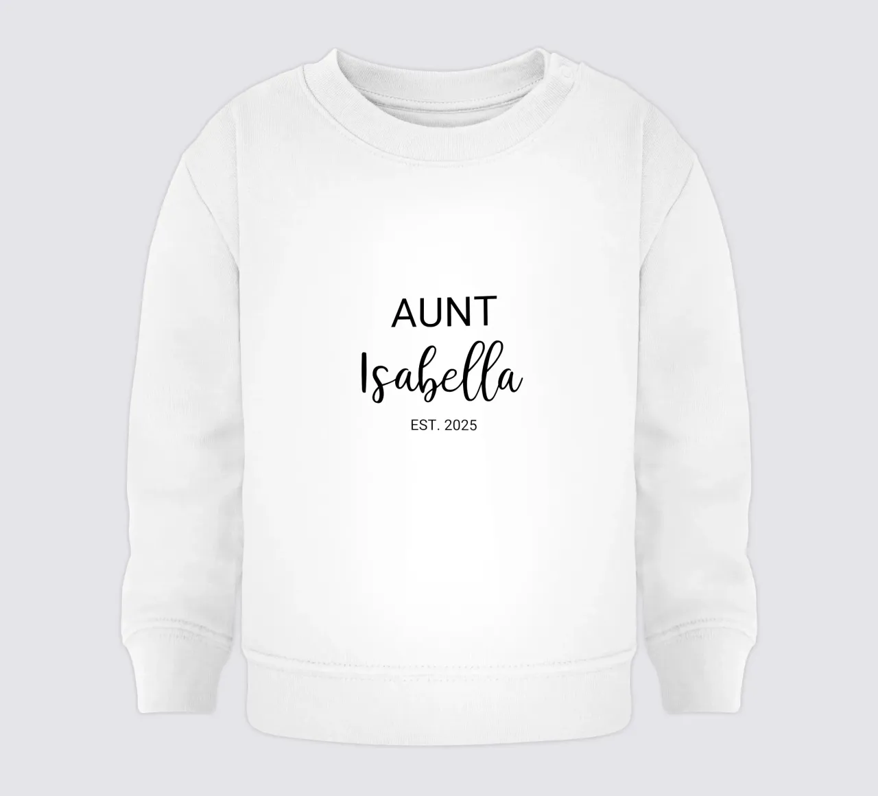 Anuncio de nacimiento personalizado con el nombre de la tía sudadera de bebé de Personalized Art