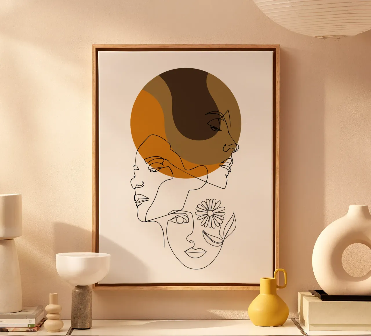 Modern Minimalist Human Face Line canvas with Floater frame by YSV MINIMALIST
