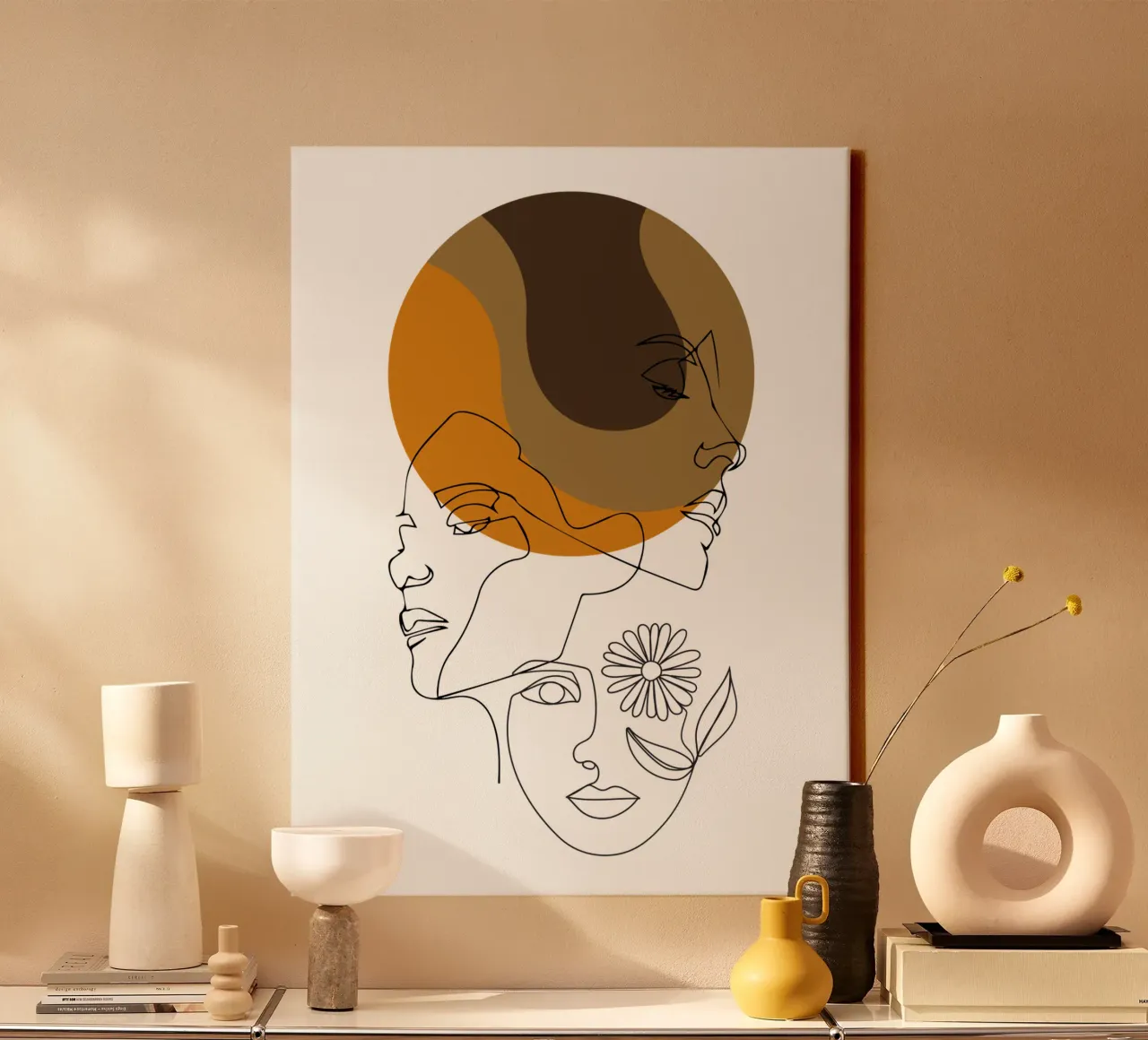 Modern Minimalist Human Face Line canvas with Floater frame by YSV MINIMALIST