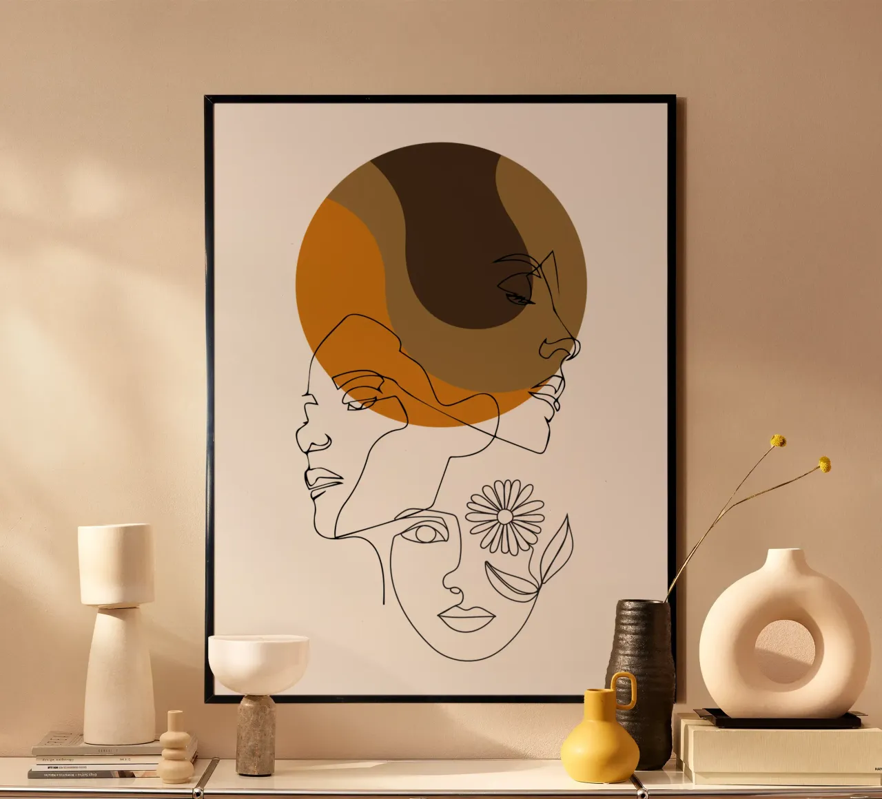Linea moderna e minimalista del volto umano poster con telaio in alluminio da YSV MINIMALIST