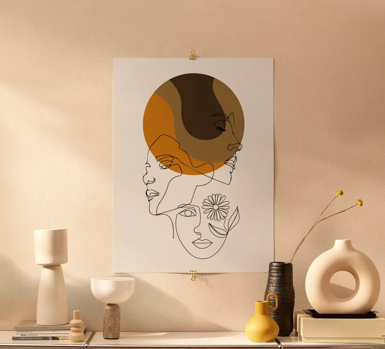 Linea moderna e minimalista del volto umano poster con telaio in alluminio da YSV MINIMALIST