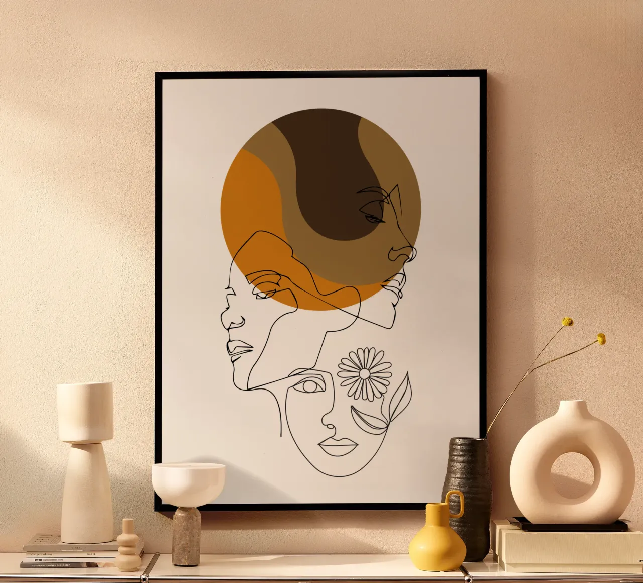 Linea moderna e minimalista del volto umano poster con telaio in alluminio da YSV MINIMALIST