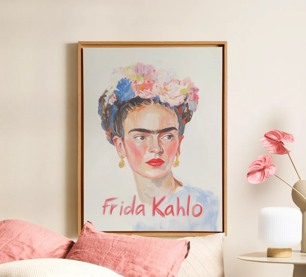 Pastel colour art with Frida canvas with Floater frame by Carinaprint