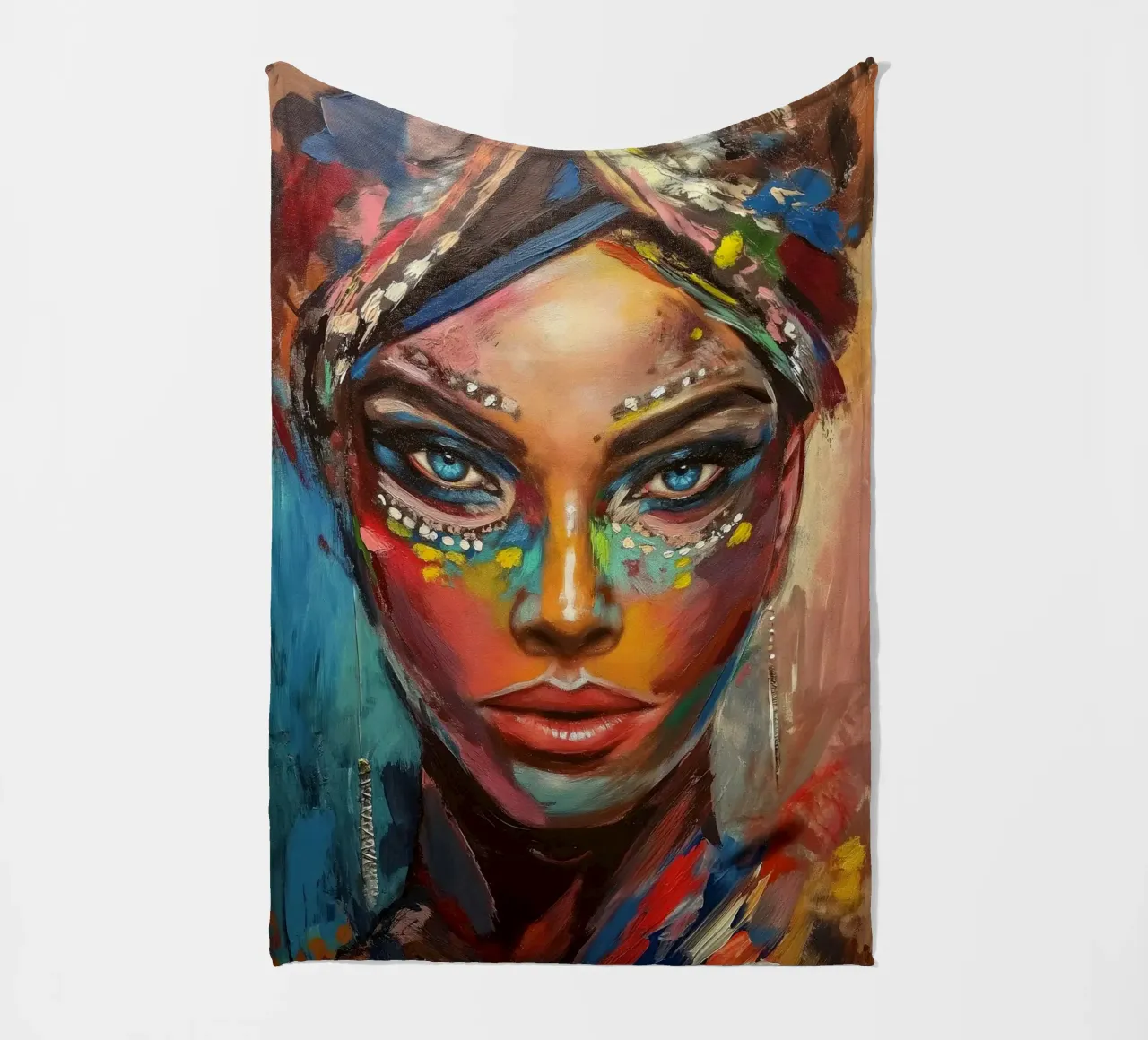 Colourful desert woman fleece blanket by Carinaprint