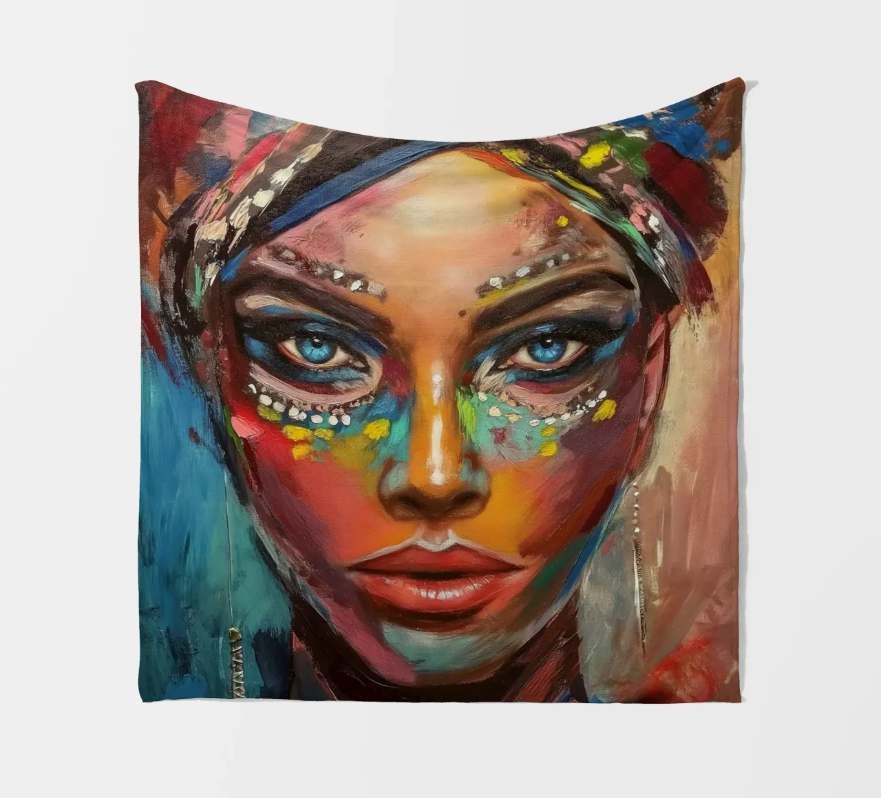 Colourful desert woman fleece blanket by Carinaprint