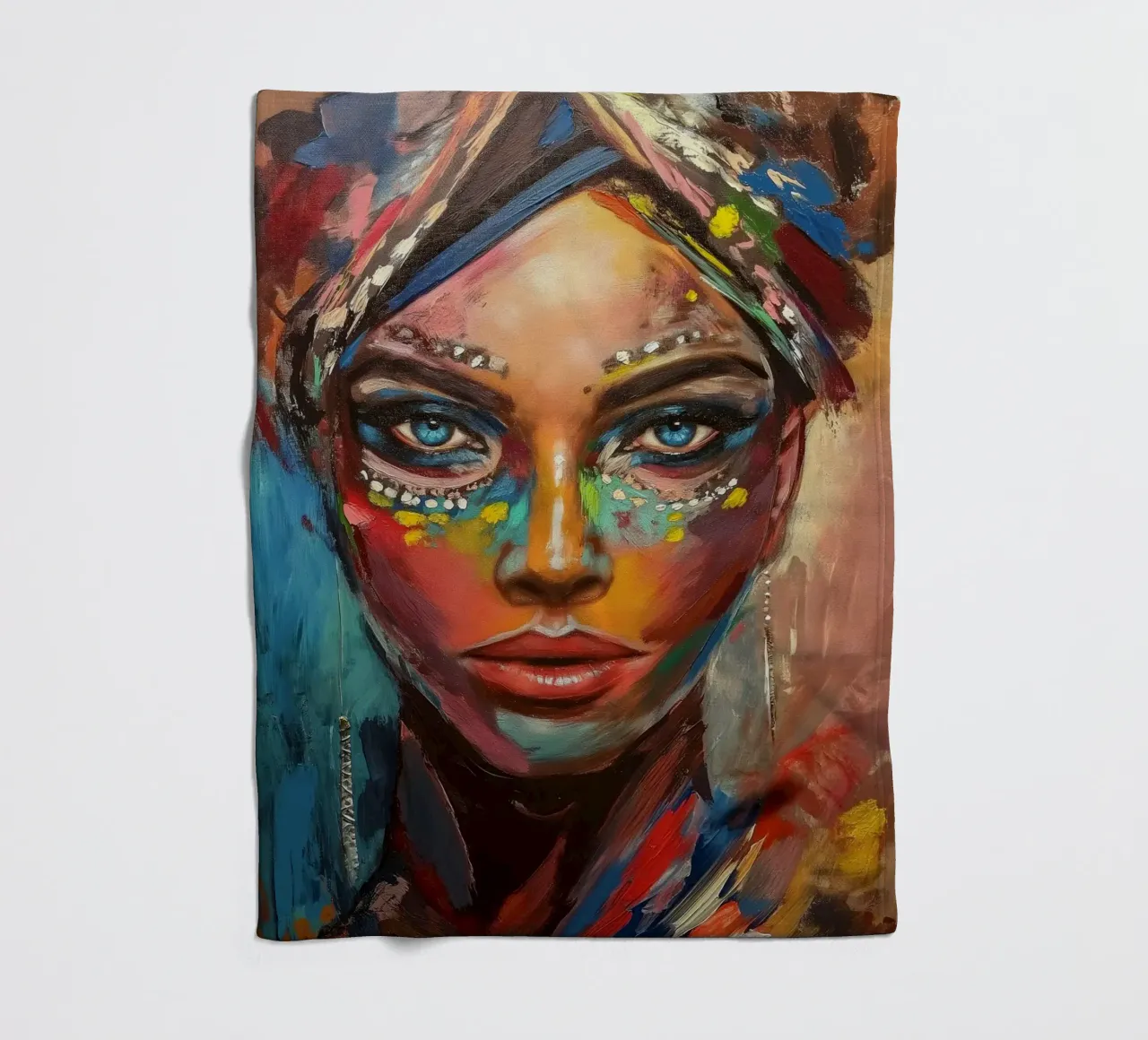 Colourful desert woman fleece blanket by Carinaprint