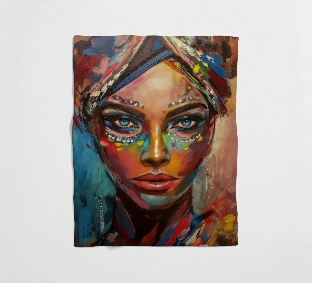 Colourful desert woman fleece blanket by Carinaprint