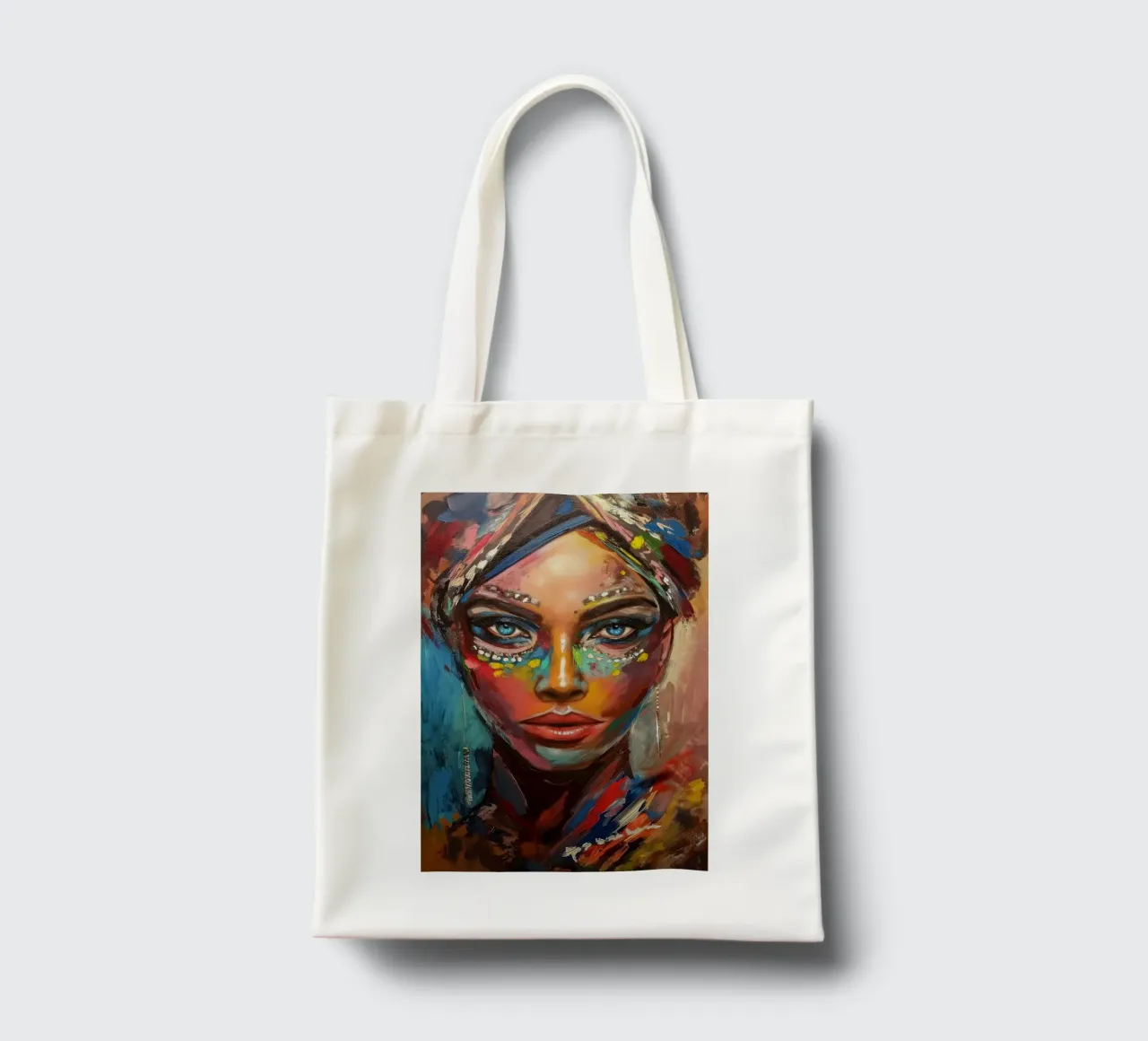 Colourful desert woman tote bag by Carinaprint