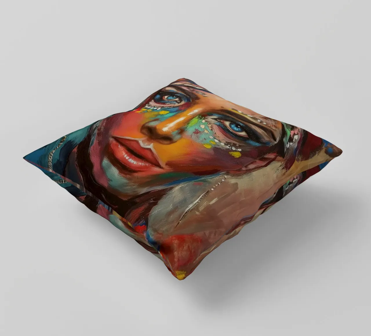 Colourful desert woman decorative cushion by Carinaprint