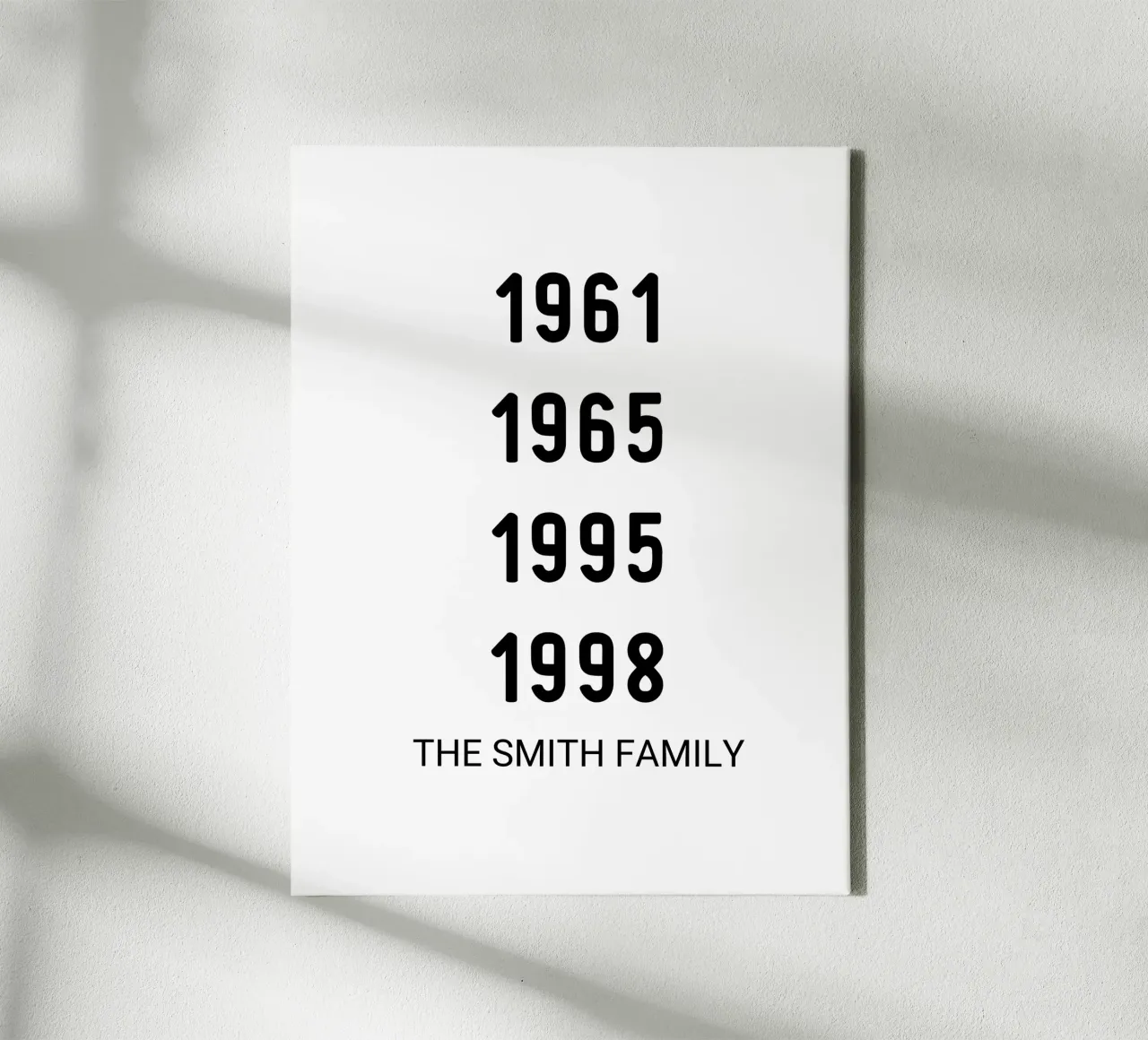Gepersonaliseerde geboortedatum familieleden canvas met Baklijst van Personalized Art