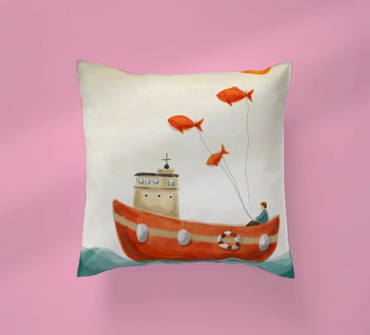 Nella barca rossa cuscino da Indigo Rain