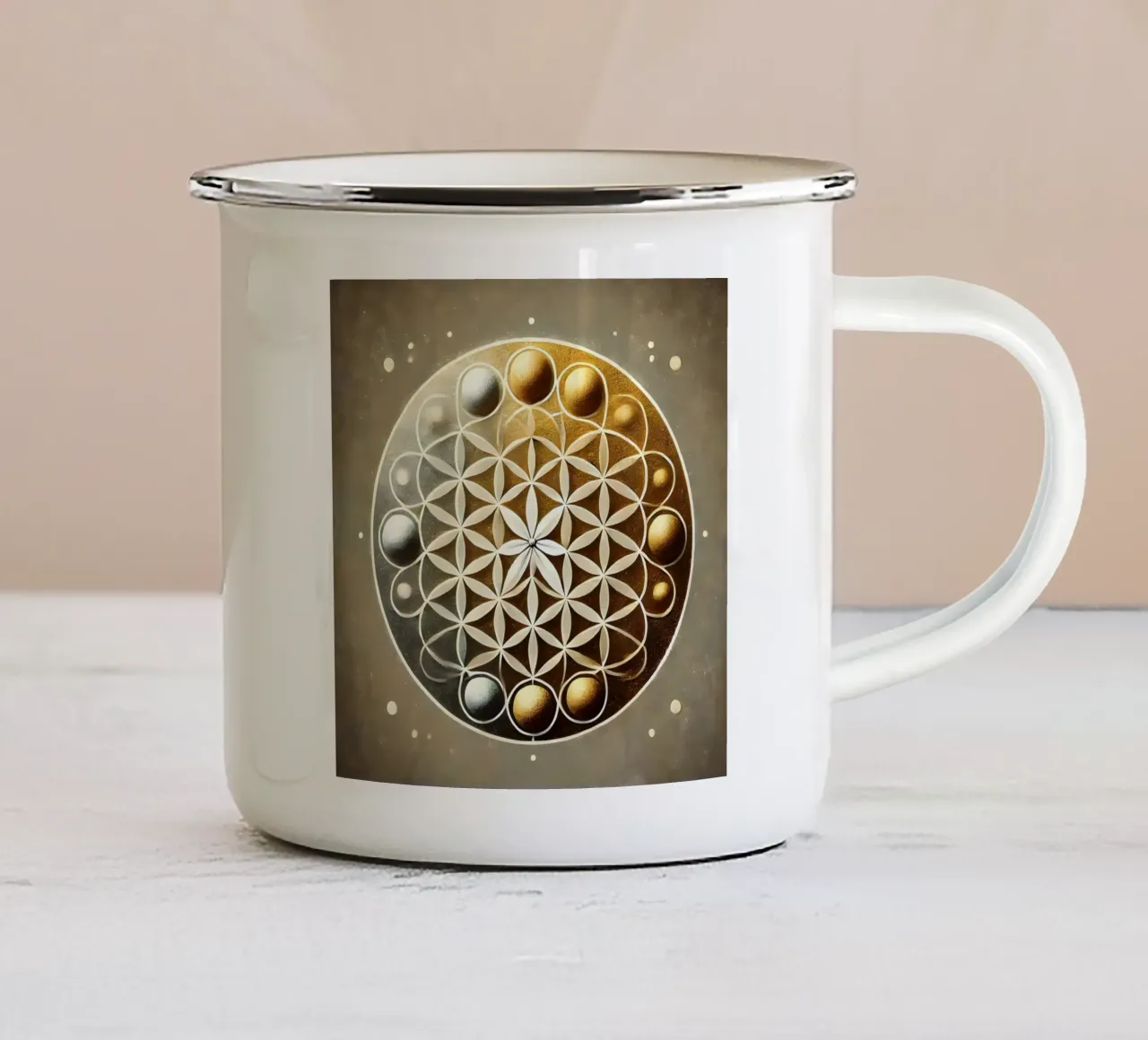 Fiore della vita oro tazza in smalto da spiritual