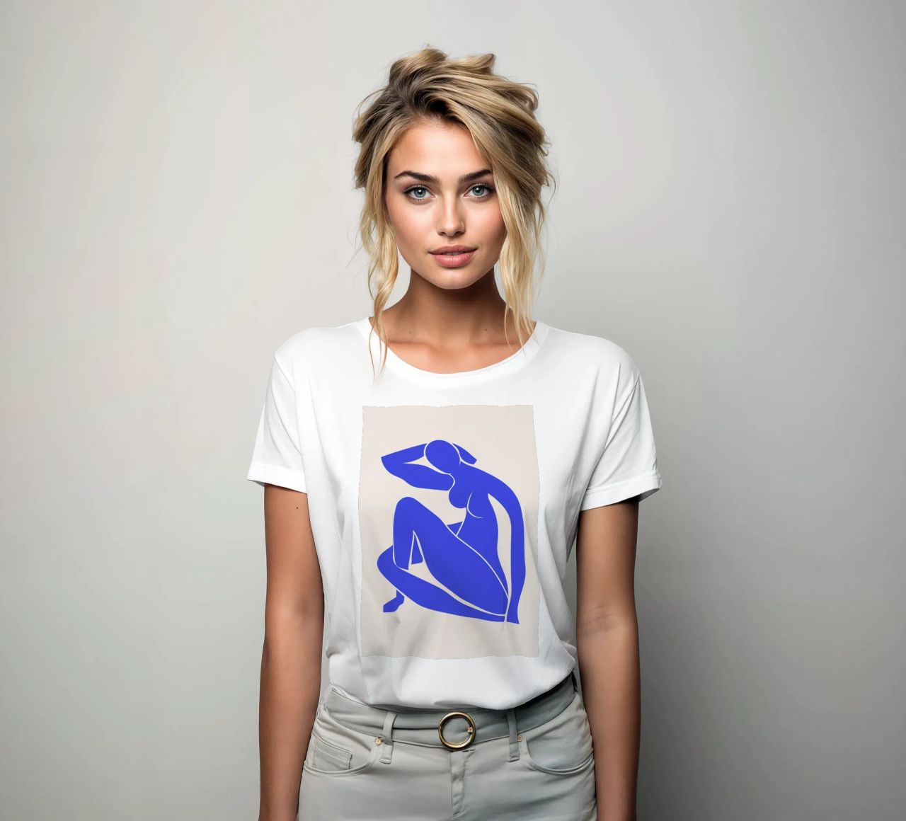 Blue Matisse Cutout Woman women's fitted t-shirt by pdigitalprints